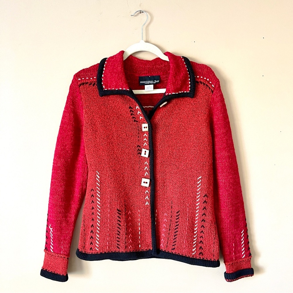 MONTEREY BAY | Red Woven Cardigan Sweater Sz S